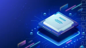 Gros plan sur un processeur CPU posé sur son socket avec ses broches visibles