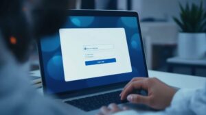 Dirigeante consultant son espace bancaire professionnel sur ordinateur