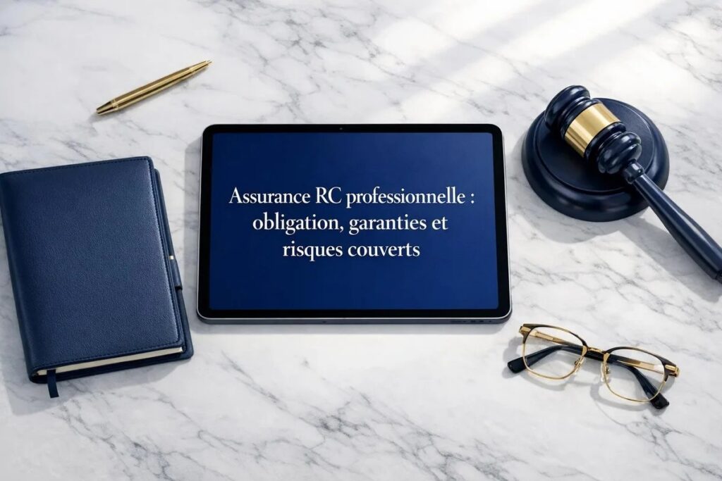 Contrat et attestation d'assurance RC Pro posés sur un bureau de professionnel indépendant