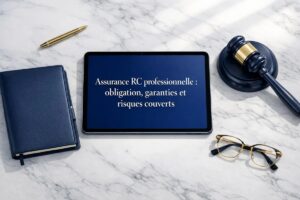 Contrat et attestation d'assurance RC Pro posés sur un bureau de professionnel indépendant